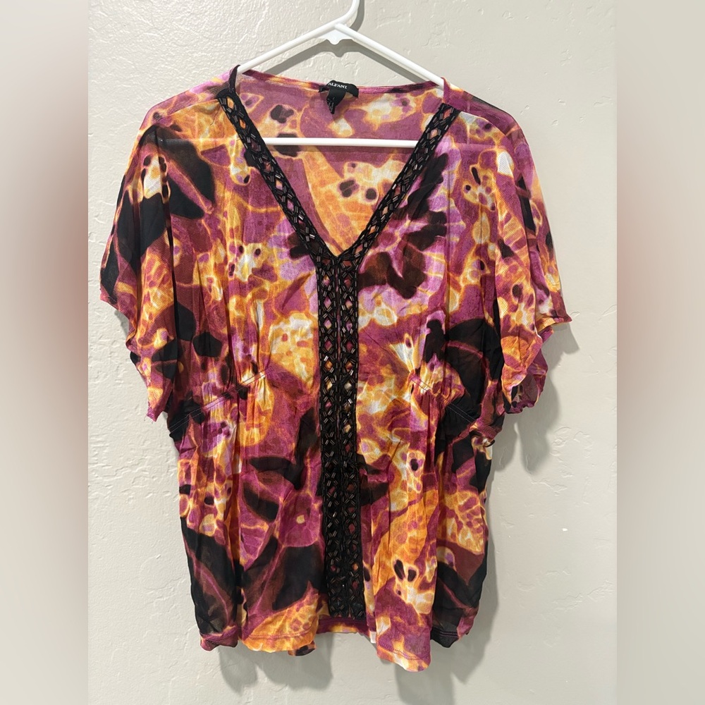 Alfani Multi Color Sheer Short Sleeve Blouse